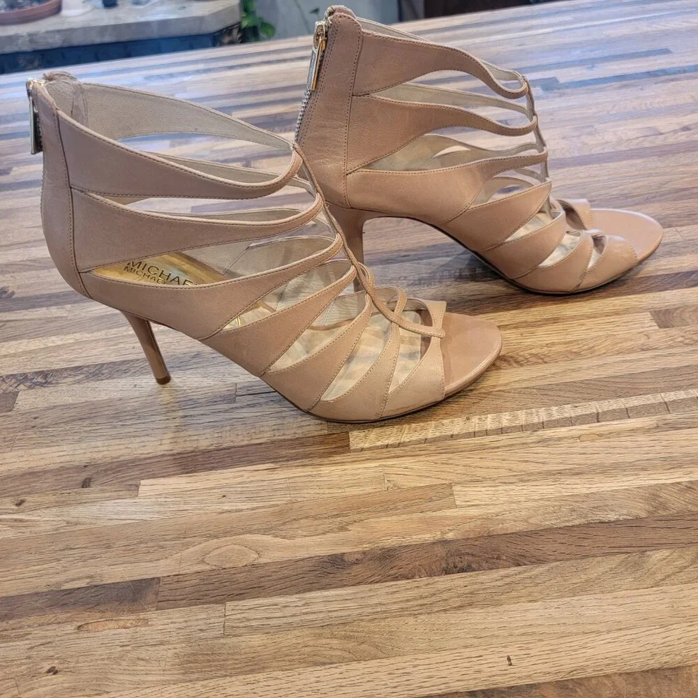 MICHAEL KORS MAVIS OPEN TOE DK KHAKI ZIPPER STRAPPY SANDAL WOMEN SHOES